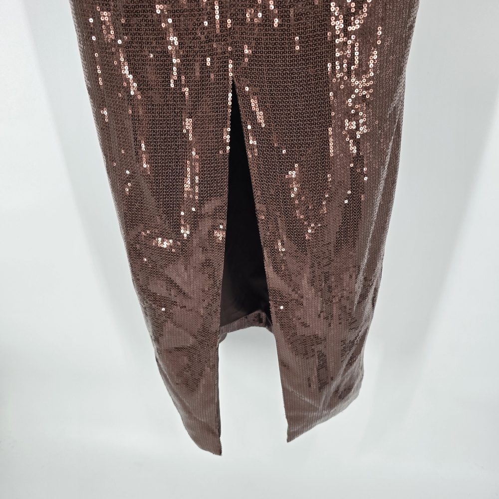 Staud Katharine Brown Cutout Sequin Maxi Dress Gown Halter Top Size M - Picture 7 of 13